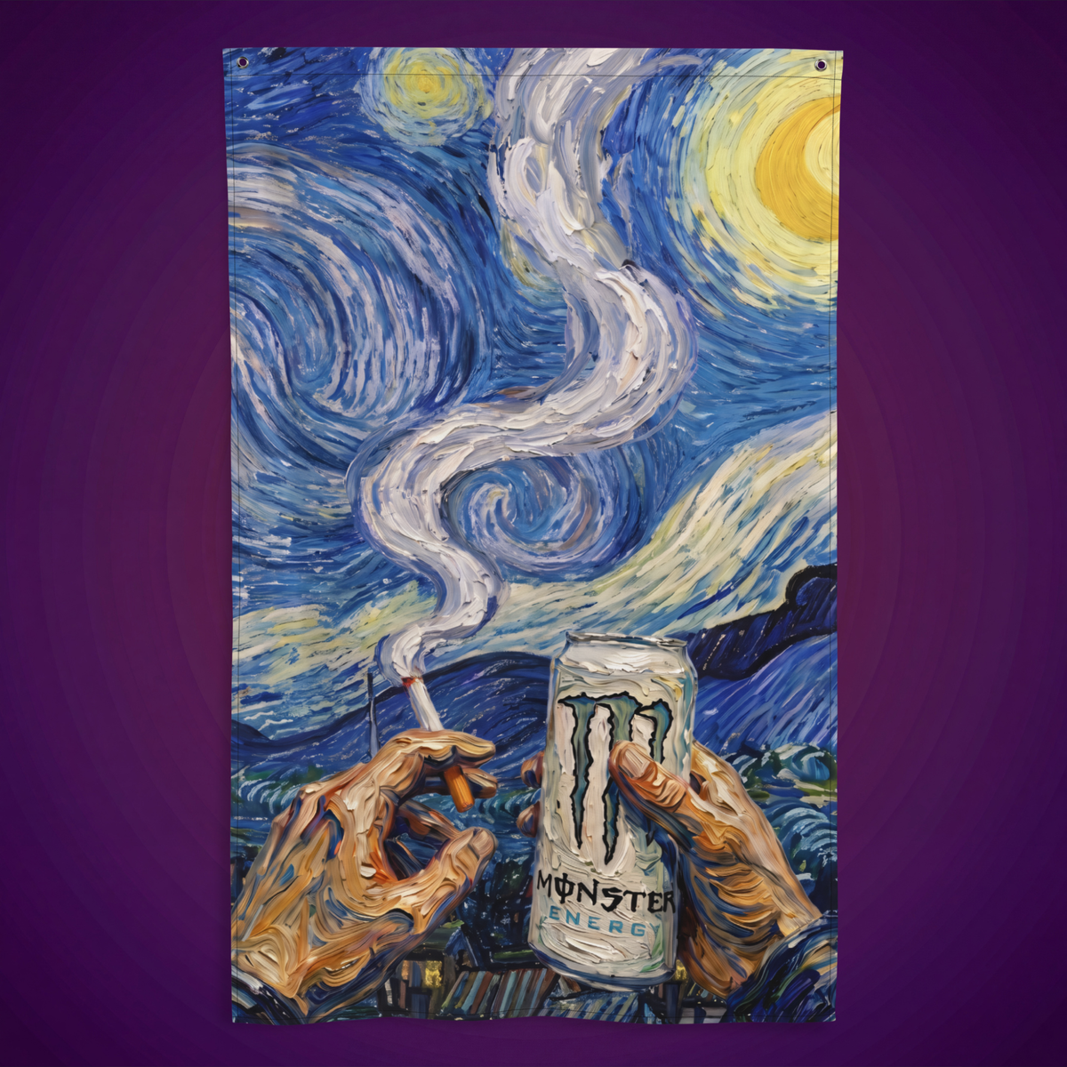 Monster White & Starry Night | Wall Flag Tapestry