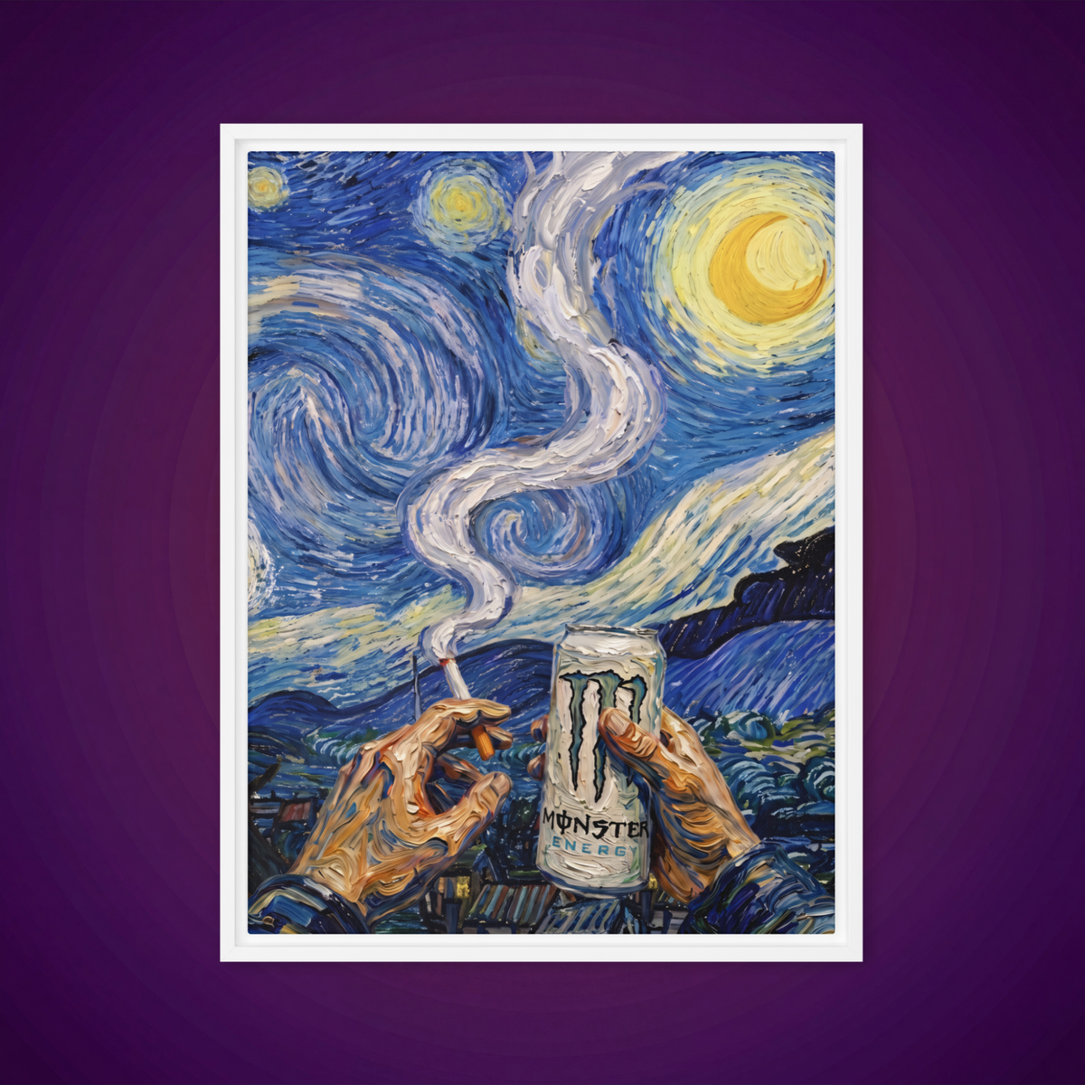 Monster White & Starry Night | Framed Canvas