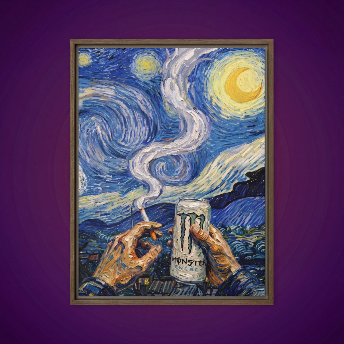 Monster White & Starry Night | Framed Canvas