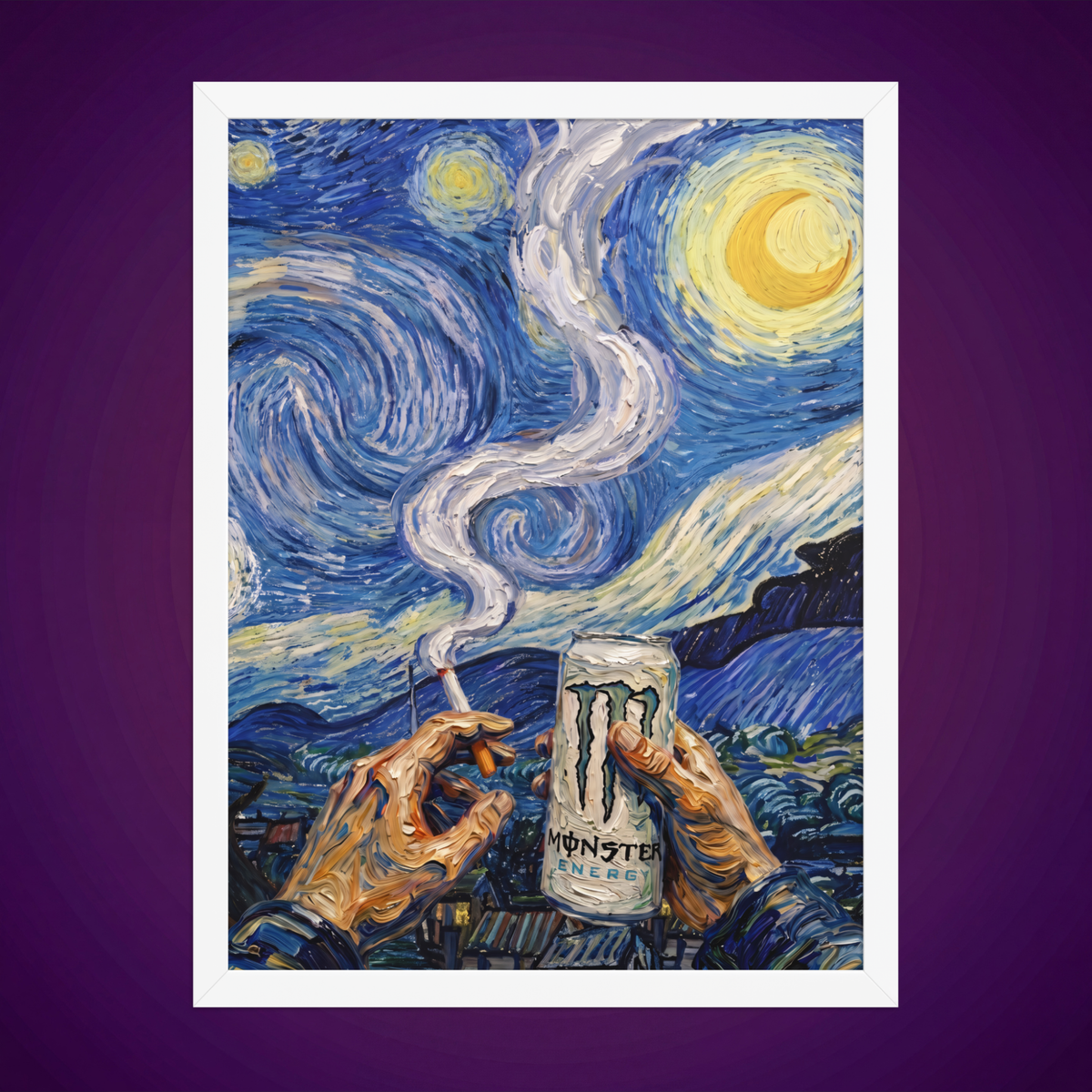 Monster White & Starry Night | Framed Poster