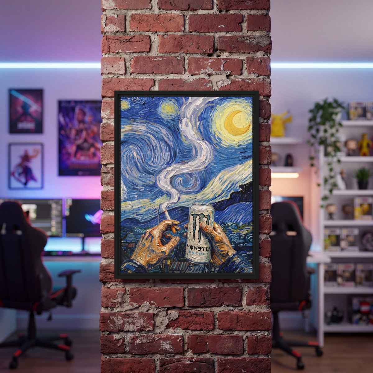 Monster White & Starry Night | Framed Canvas