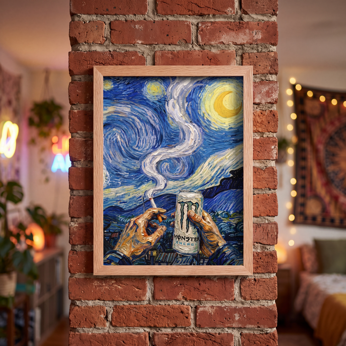 Monster White & Starry Night | Framed Poster