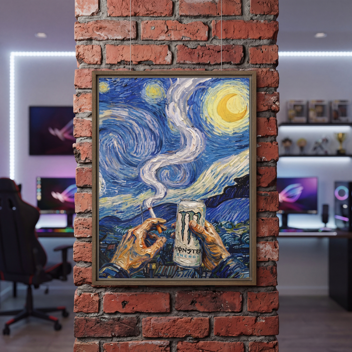 Monster White & Starry Night | Framed Canvas