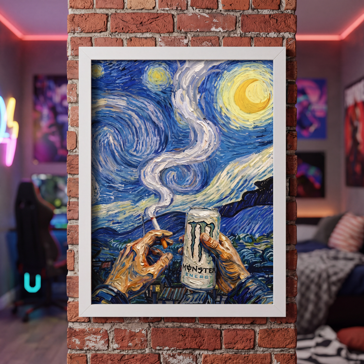 Monster White & Starry Night | Framed Poster
