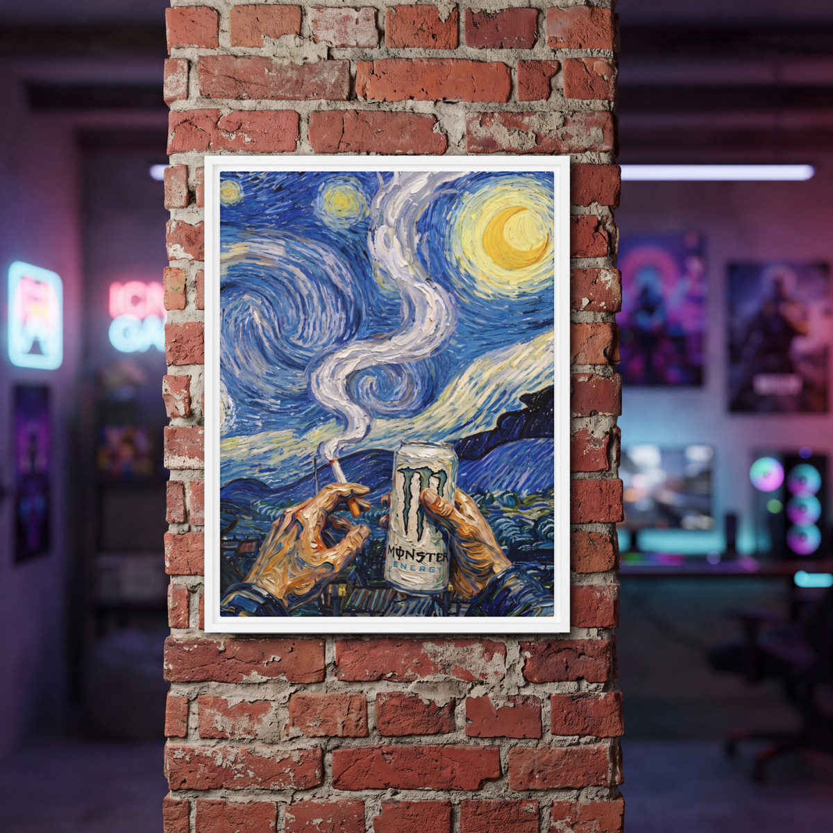 Monster White & Starry Night | Framed Canvas
