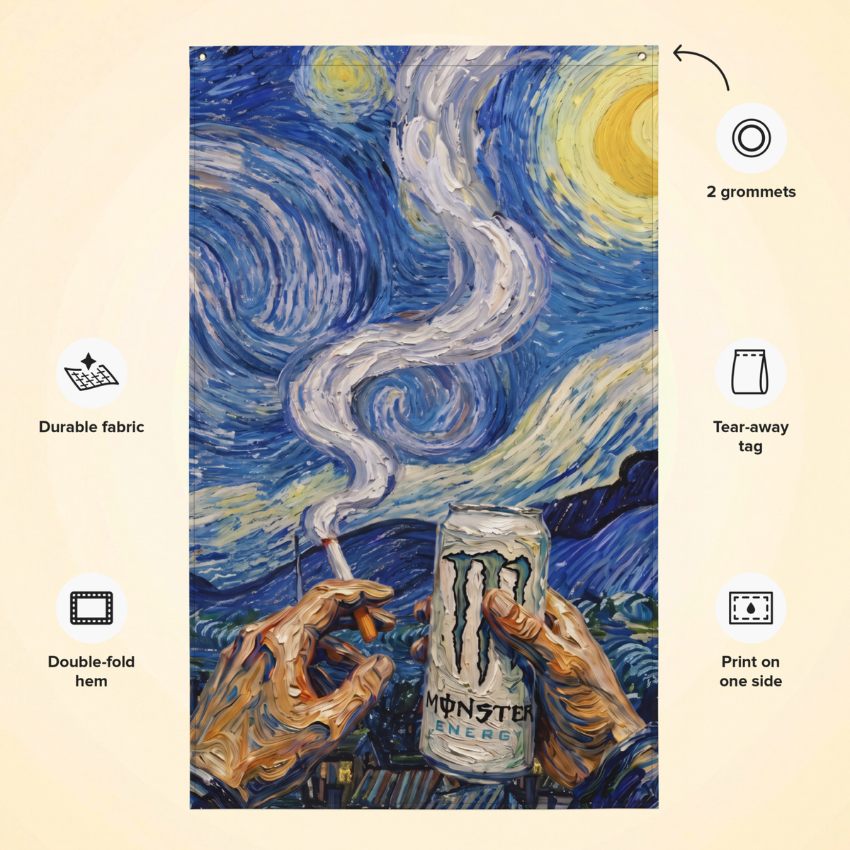 Monster White & Starry Night | Wall Flag Tapestry